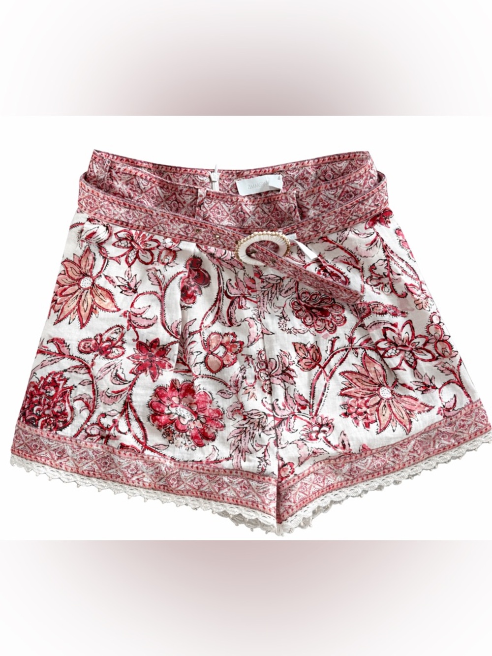 Zimmermann Floral High-Waist Shorts with Belt